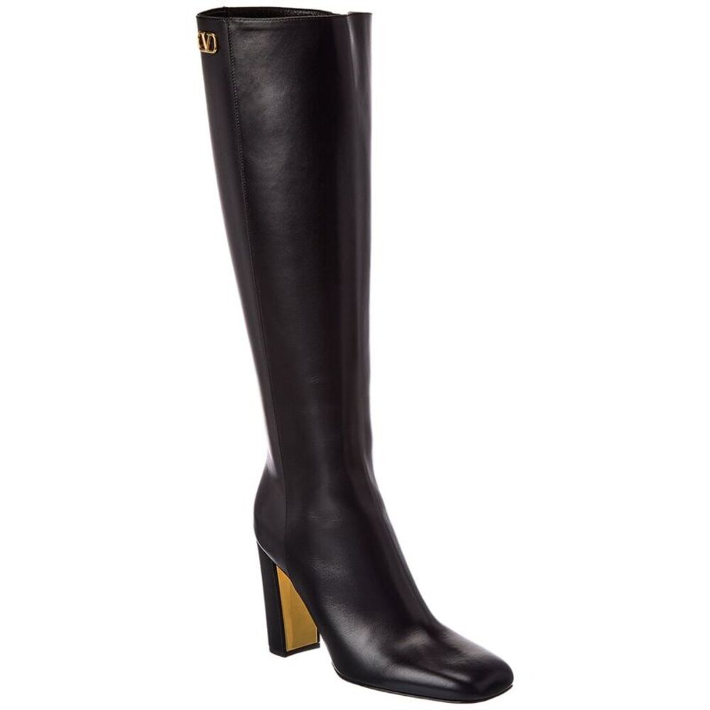 Valentino Vlogo 100 Leather Knee-High Boot, Black